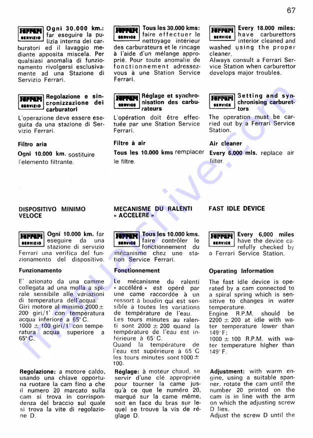 Ferrari 208 GTB Instruction Book Download Page 66