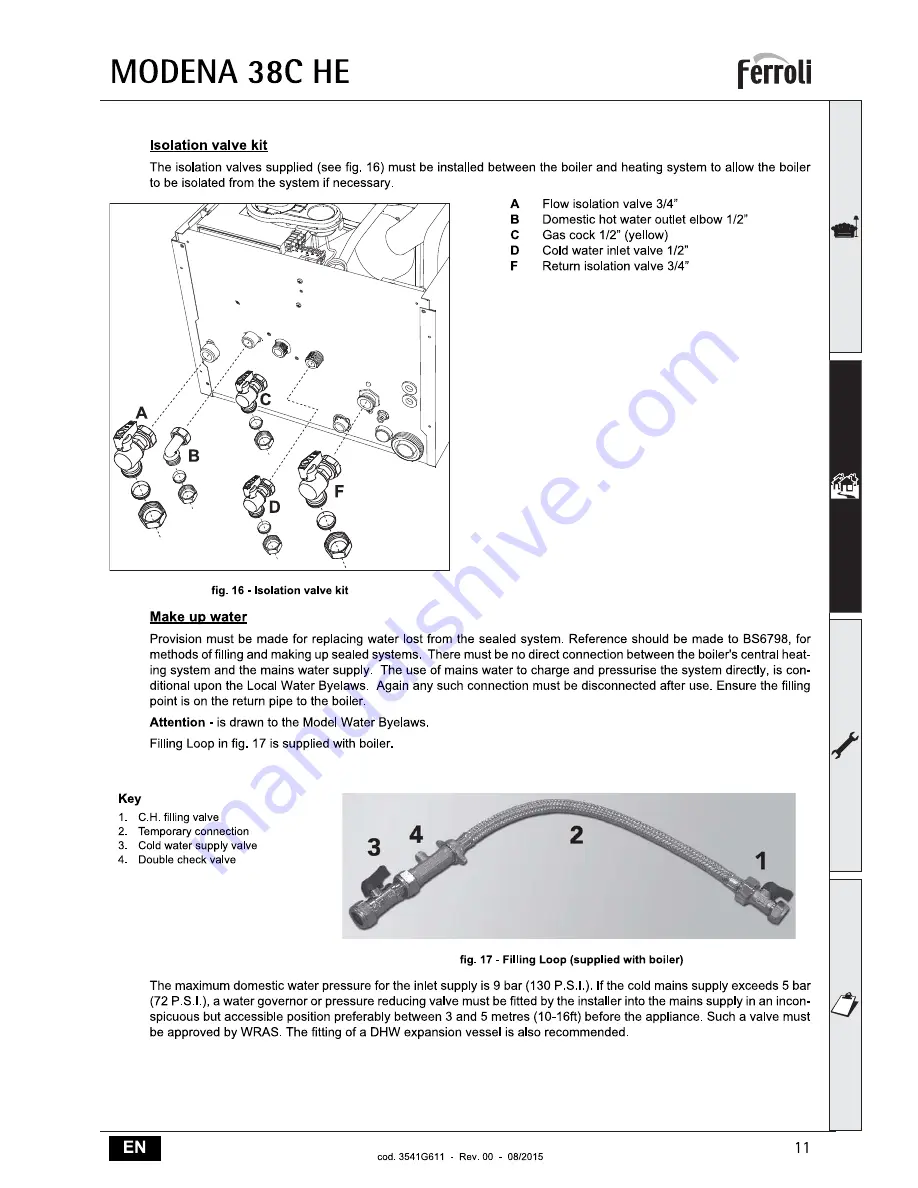 Ferroli MODENA 38C HE Instructions For Use, Installation & Maintenance Download Page 11