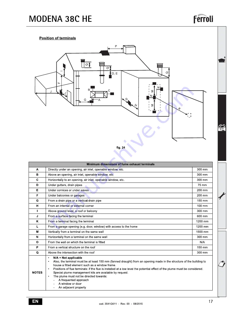 Ferroli MODENA 38C HE Instructions For Use, Installation & Maintenance Download Page 17