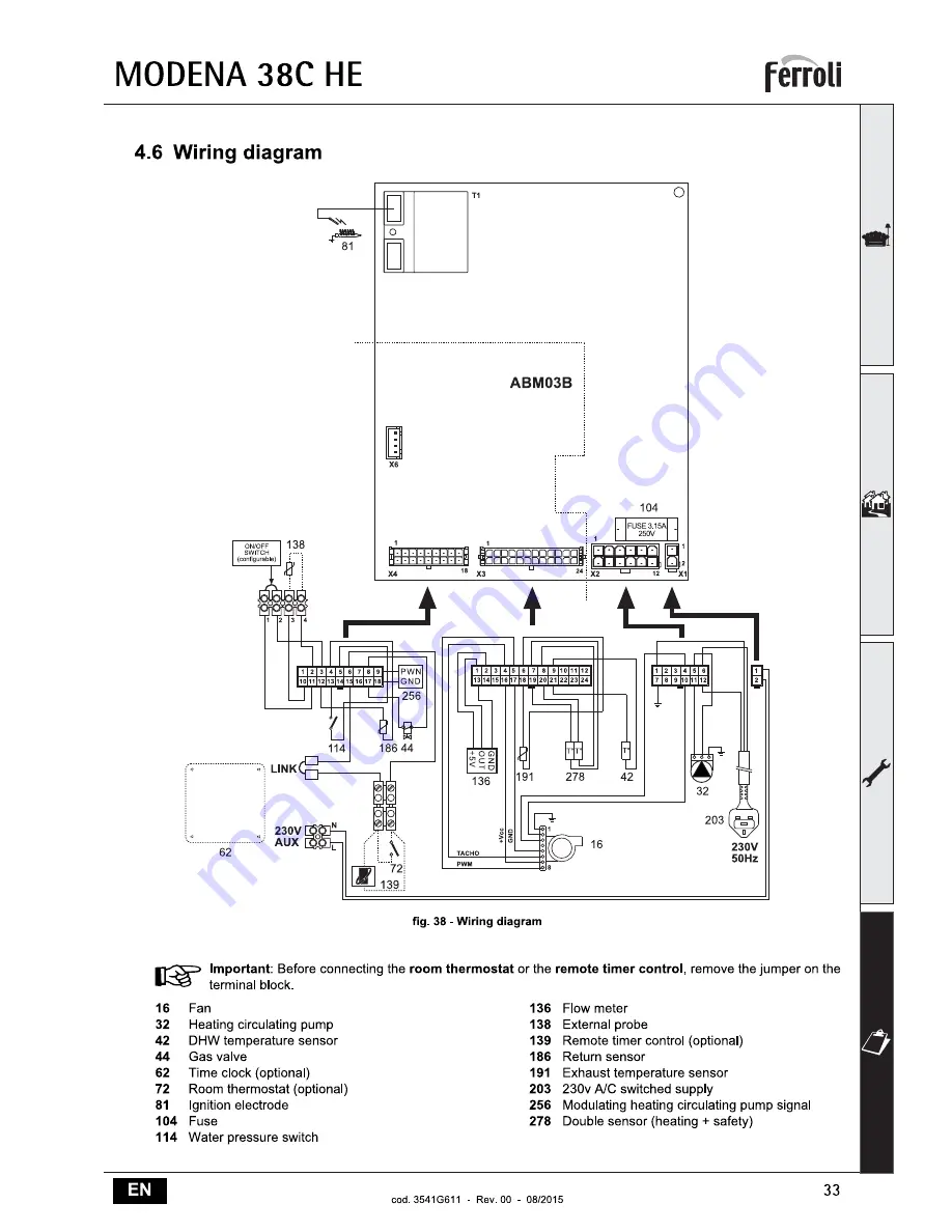 Ferroli MODENA 38C HE Instructions For Use, Installation & Maintenance Download Page 33