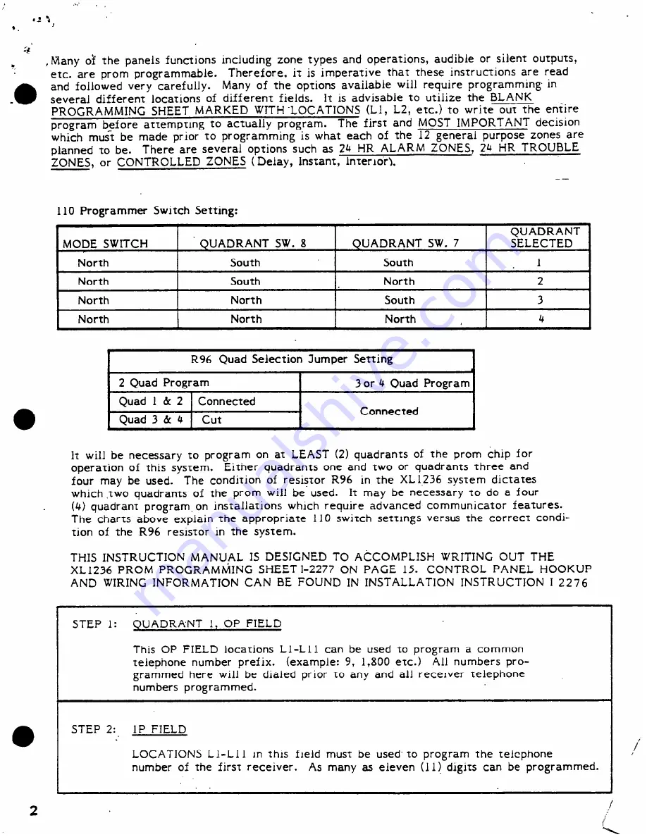 Fire Burglary Instruments XL1236 Programming Instructions Manual Download Page 2