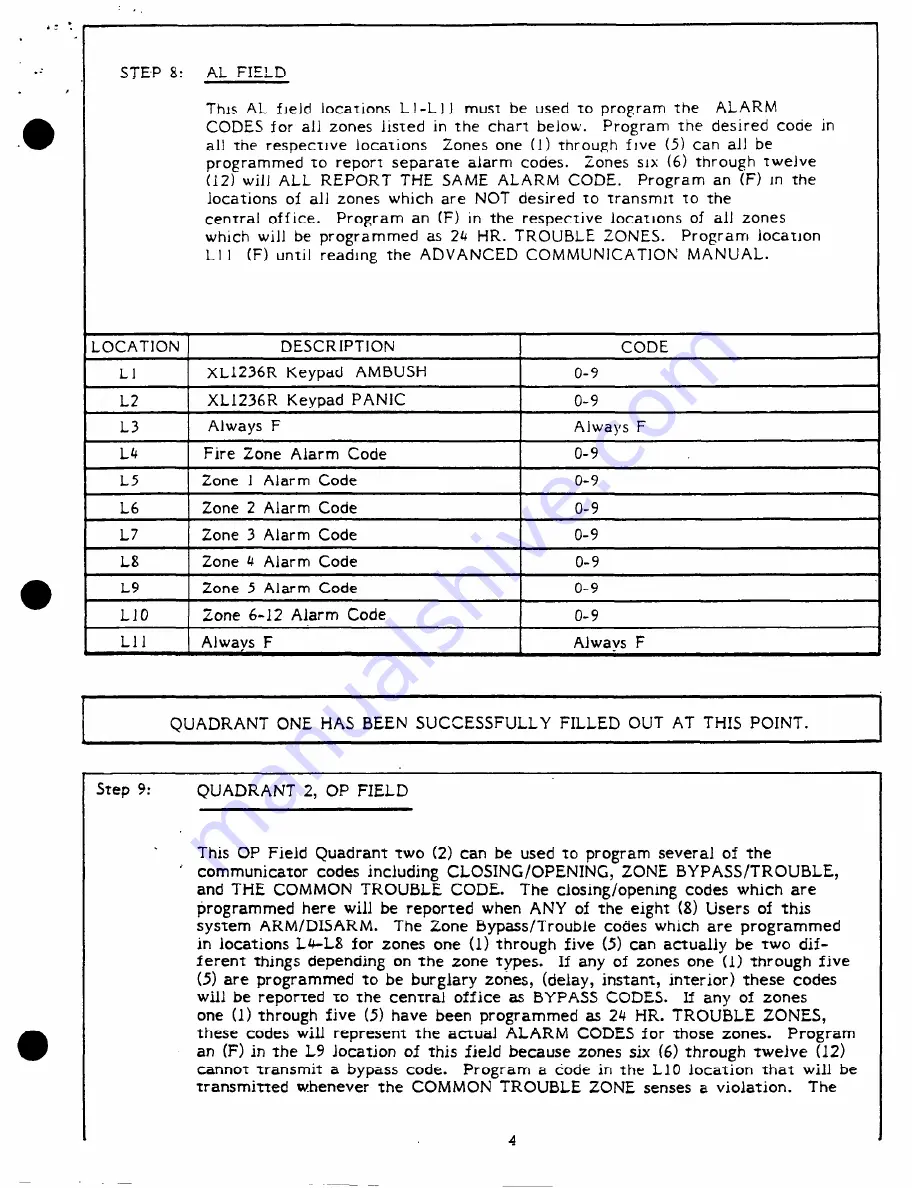 Fire Burglary Instruments XL1236 Programming Instructions Manual Download Page 5