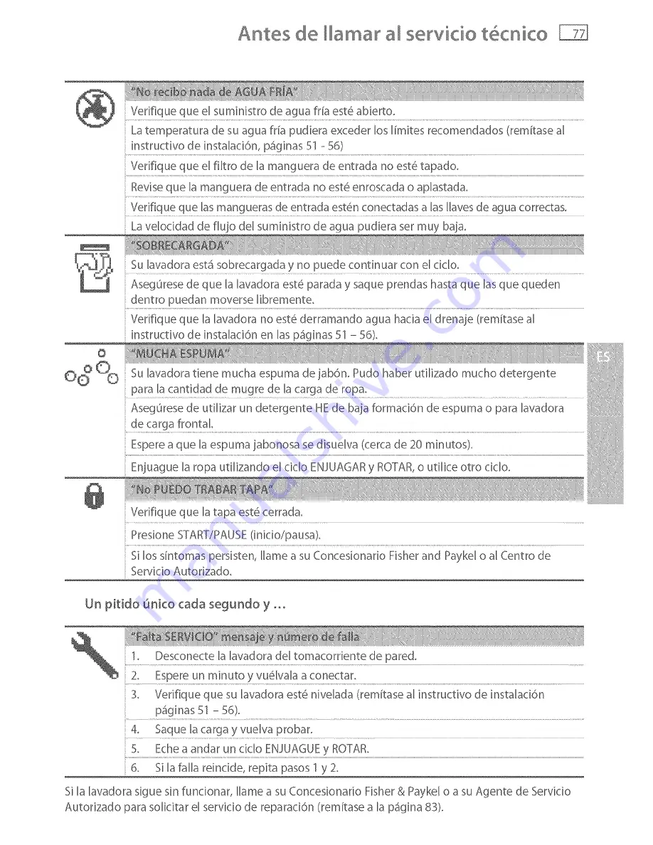 Fisher & Paykel AquaSmart WL37T26C Скачать руководство пользователя страница 79