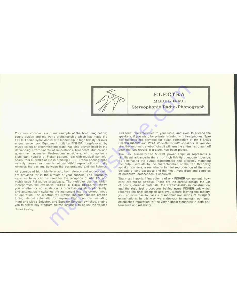 Fisher Electra E-491 Operating Instructions And Warranty Download Page 3