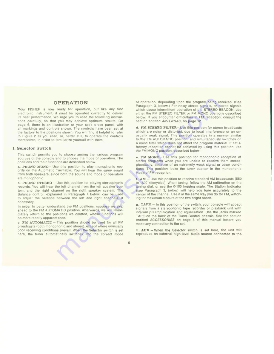 Fisher Electra E-491 Operating Instructions And Warranty Download Page 7