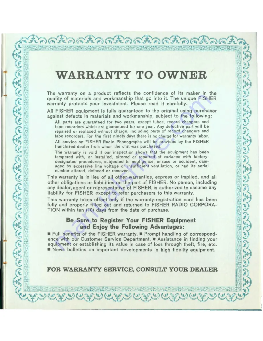 Fisher Electra E-491 Operating Instructions And Warranty Download Page 17