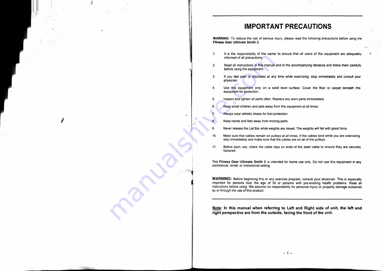 fitness gear Ultimate Smith II Assembly Instructions, Illustrations & Parts List Download Page 2