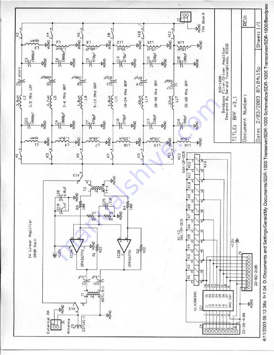 FlexRadio Systems SDR-1000 Hardware Manual Download Page 31