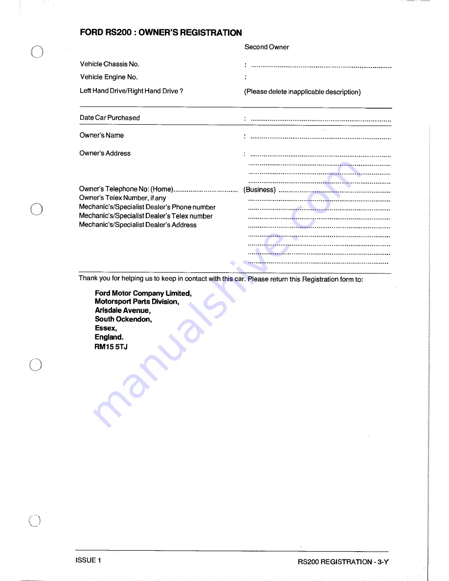 Ford RS200 Owner'S Manual Download Page 11