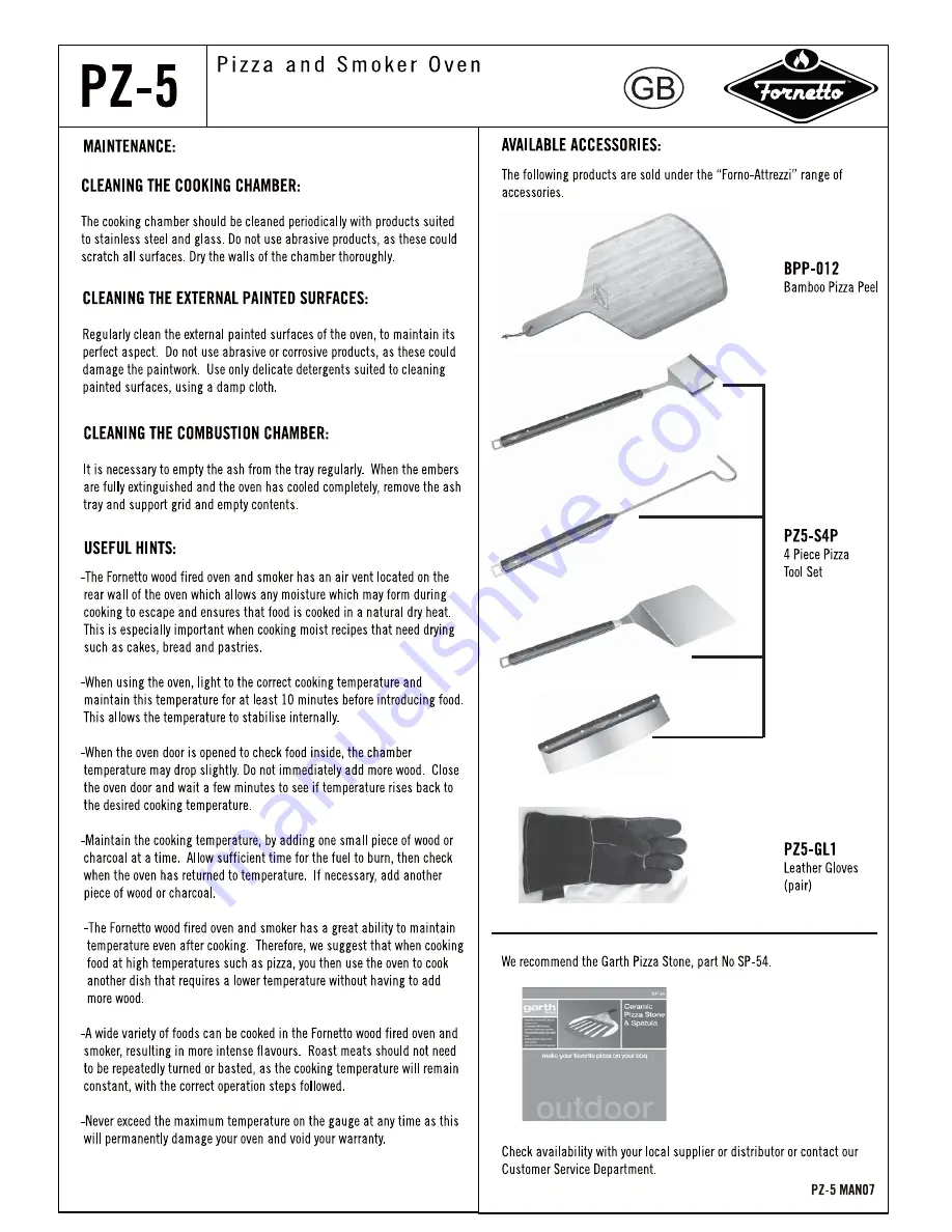 Fornetto PZ-5 Assembly & Operating Manual Download Page 7