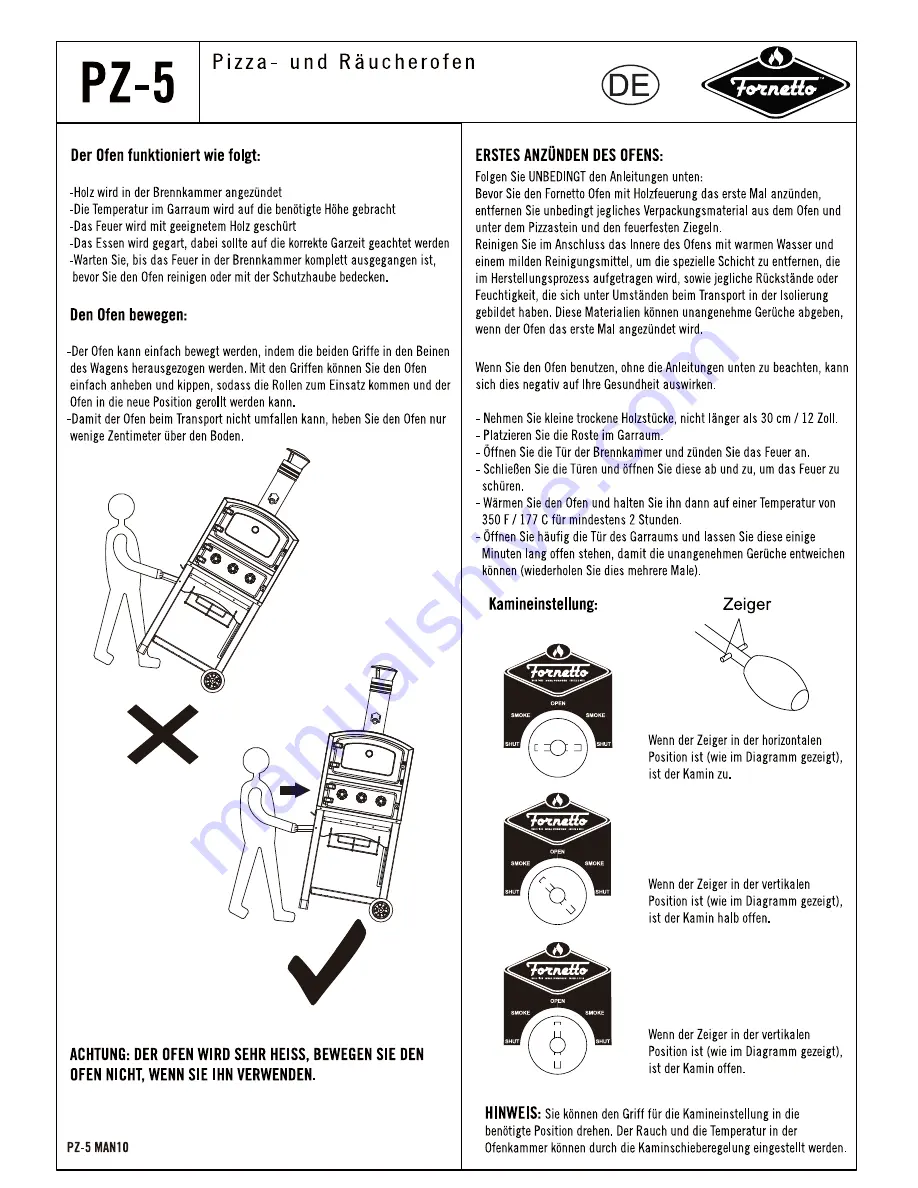 Fornetto PZ-5 Assembly & Operating Manual Download Page 10