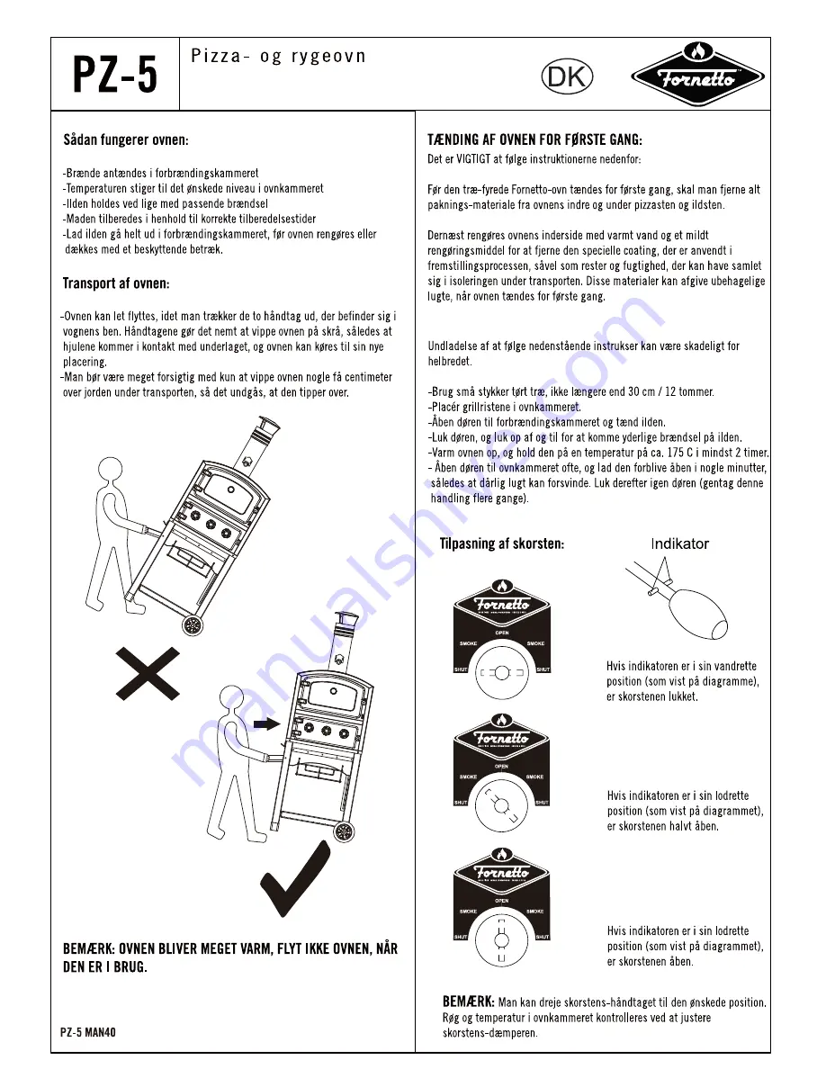 Fornetto PZ-5 Assembly & Operating Manual Download Page 40