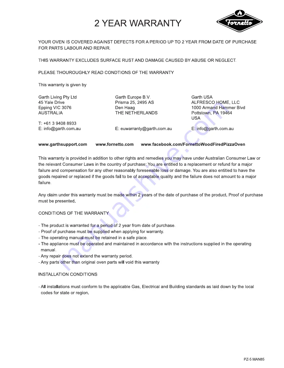 Fornetto PZ-5 Assembly & Operating Manual Download Page 85