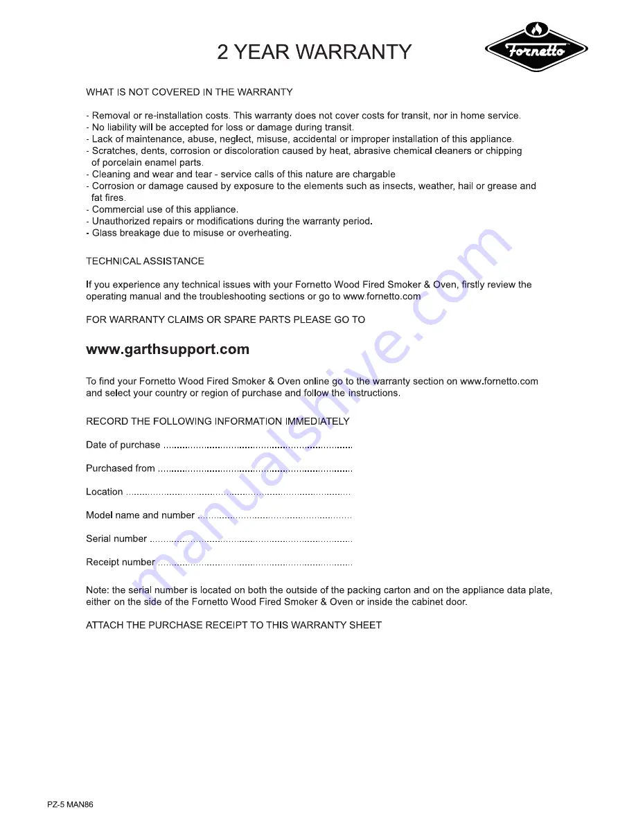 Fornetto PZ-5 Assembly & Operating Manual Download Page 86