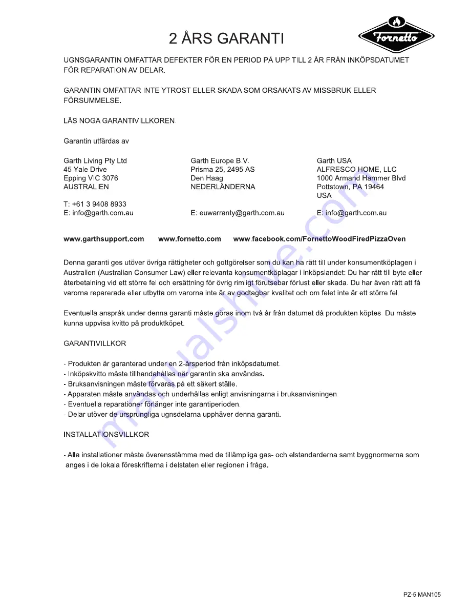 Fornetto PZ-5 Assembly & Operating Manual Download Page 105