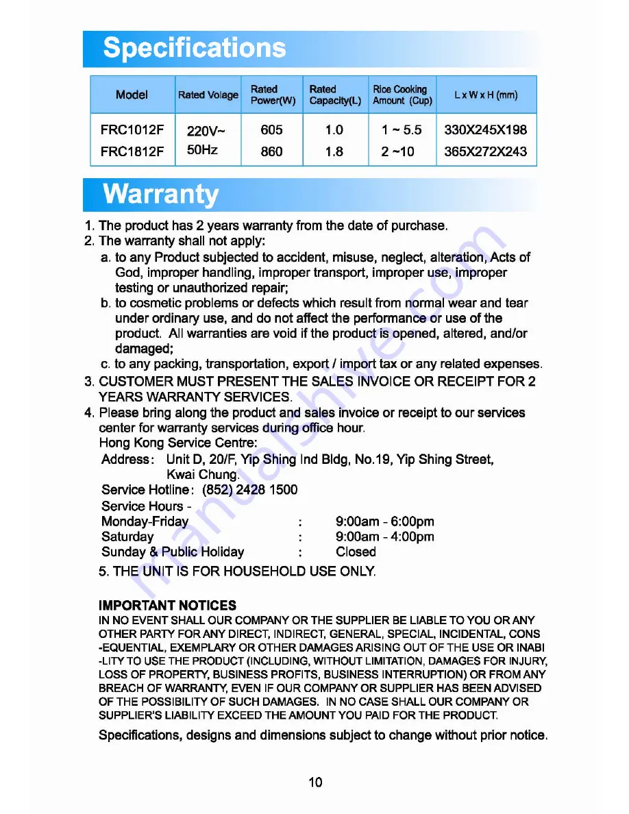 Fortress Technologies FRC1012F User Manual Download Page 12