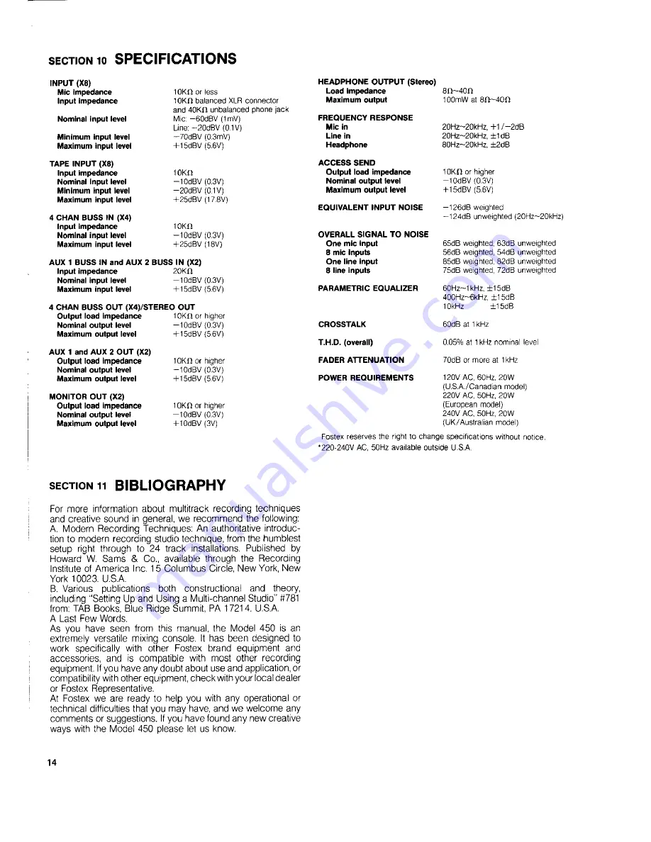 Fostex 450 Owner'S Manual Download Page 16