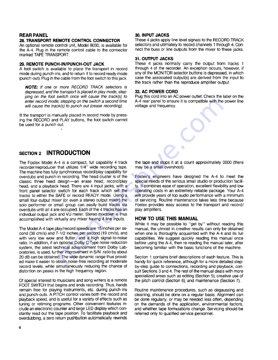 Fostex A-4 Owner'S Manual Download Page 6