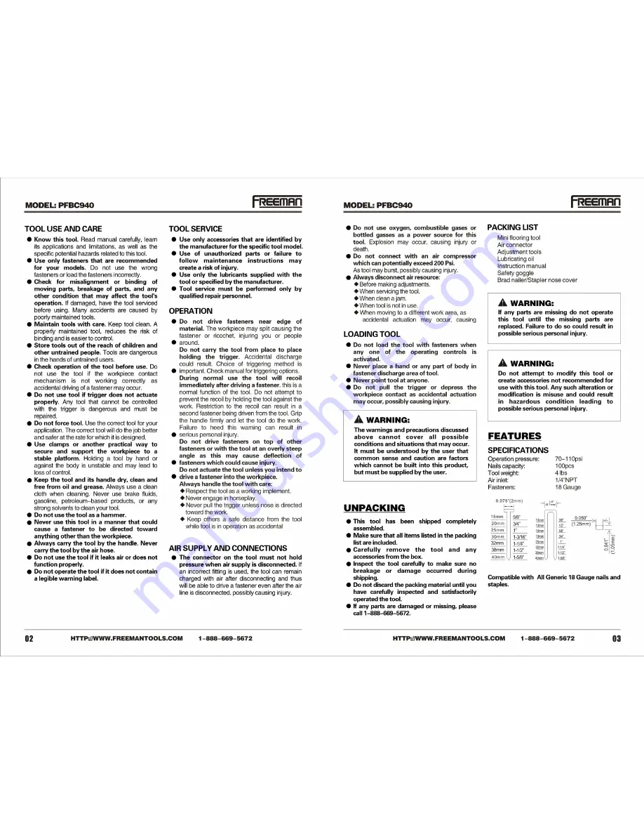 Freeman PFBC940 User Manual Download Page 3