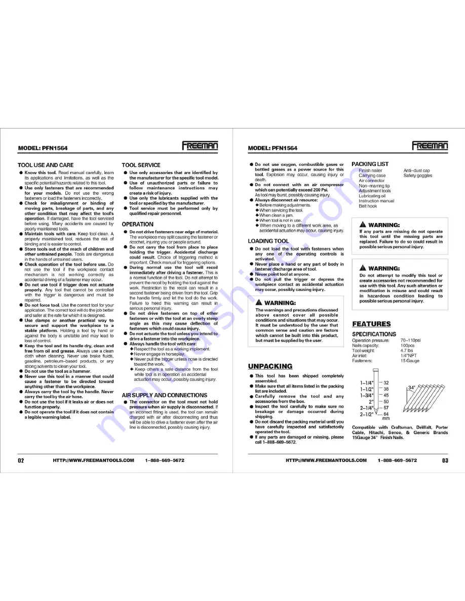 Freeman PFN1564 Скачать руководство пользователя страница 3