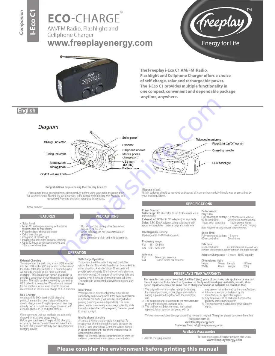 Freeplay I-ECO-C1 User Manual Download Page 1