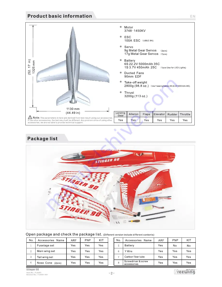 Freewing stinger 90 Скачать руководство пользователя страница 3