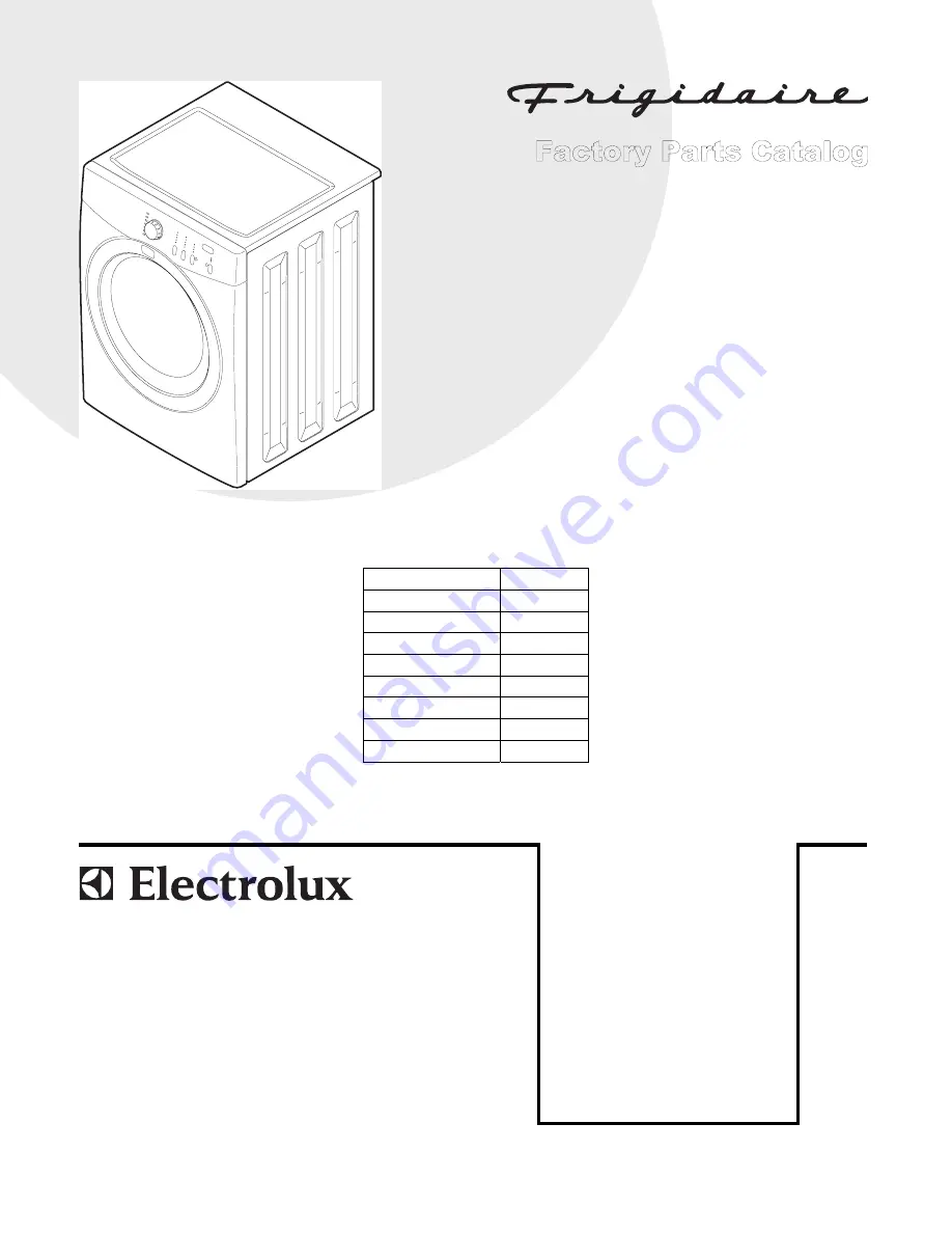 Frigidaire AEQB7000E Factory Parts Catalog Download Page 1