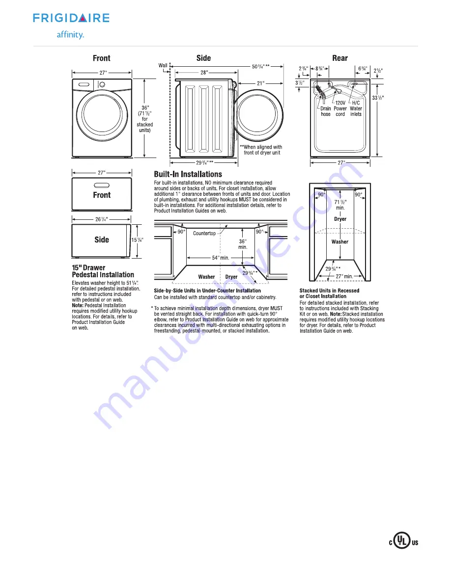 Frigidaire Affinity FAFW3517K W Specification Sheet Download Page 2