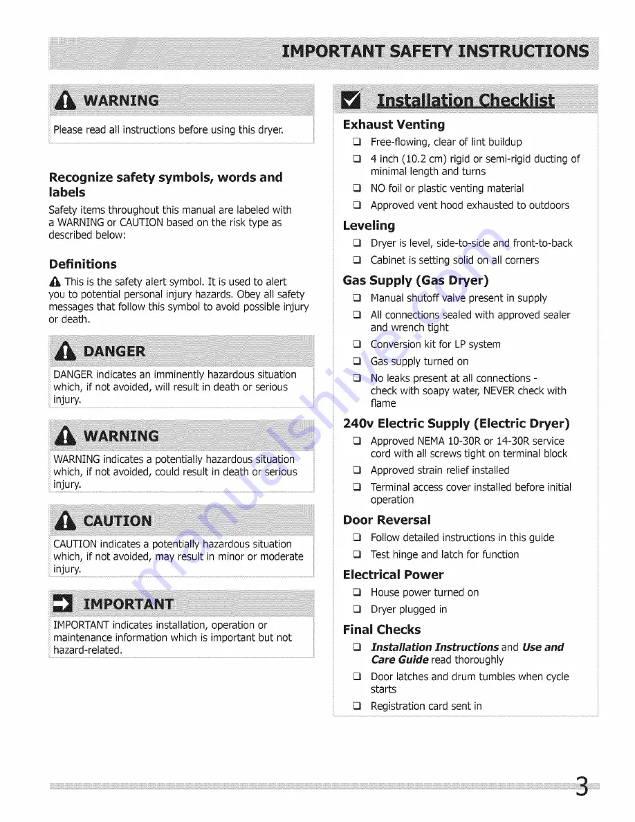 Frigidaire BAQE7073KW0 Installation Manual Download Page 3