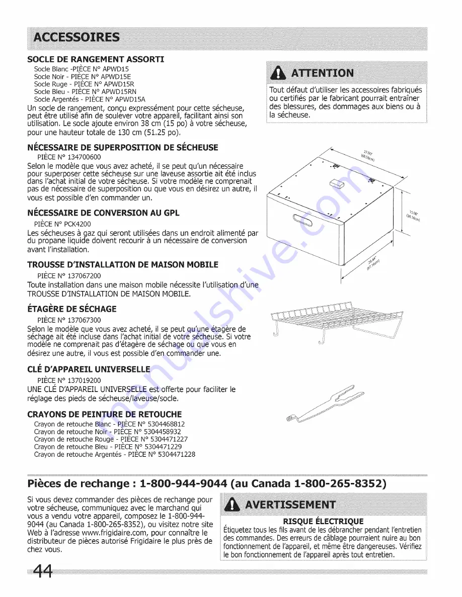 Frigidaire BAQG7073KW0 Installation Manual Download Page 44