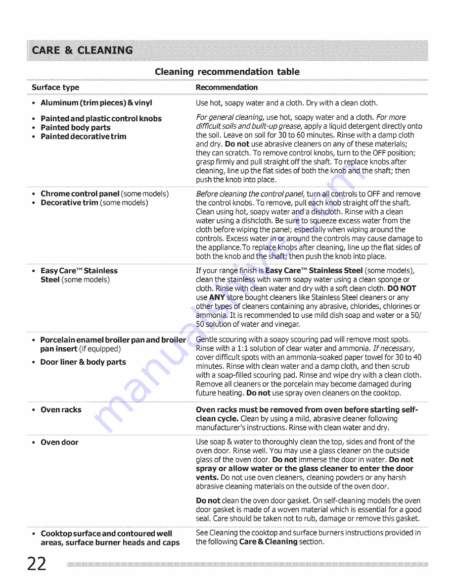 Frigidaire BGGF3031KWH Use & Care Manual Download Page 22