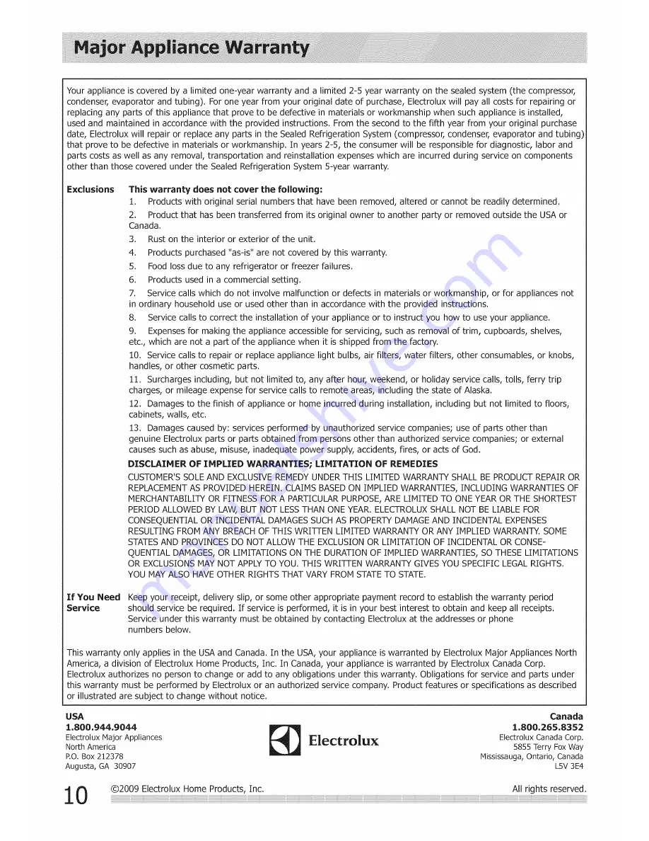 Frigidaire CAD304NUL10 Use & Care Manual Download Page 10