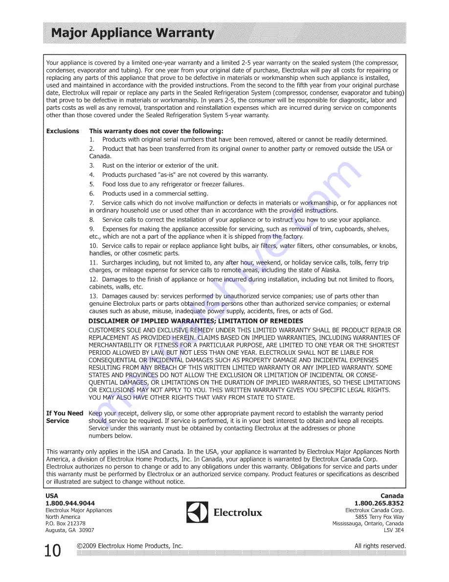 Frigidaire CAD504DUD10 Use & Care Manual Download Page 10