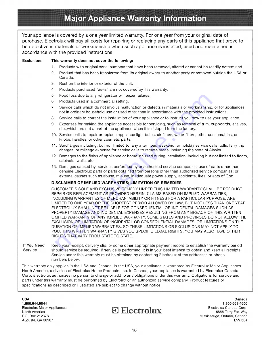 Frigidaire CFC07M4AW11 Owner'S Manual Download Page 10