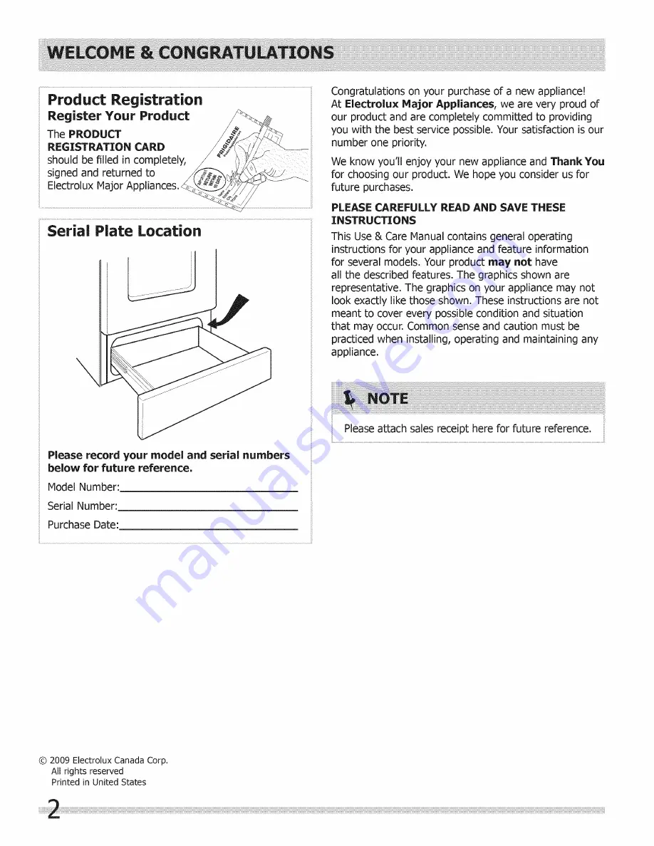 Frigidaire CFEF2405LWA Скачать руководство пользователя страница 2