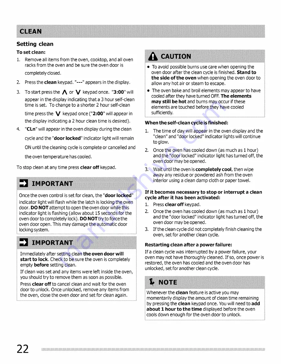 Frigidaire CFEF3019MBB Use & Care Manual Download Page 22