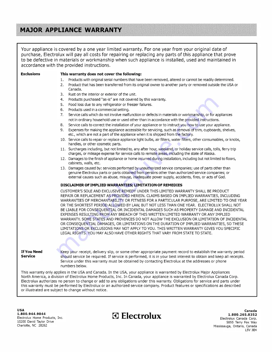 Frigidaire CFEF3019MBB Use & Care Manual Download Page 32