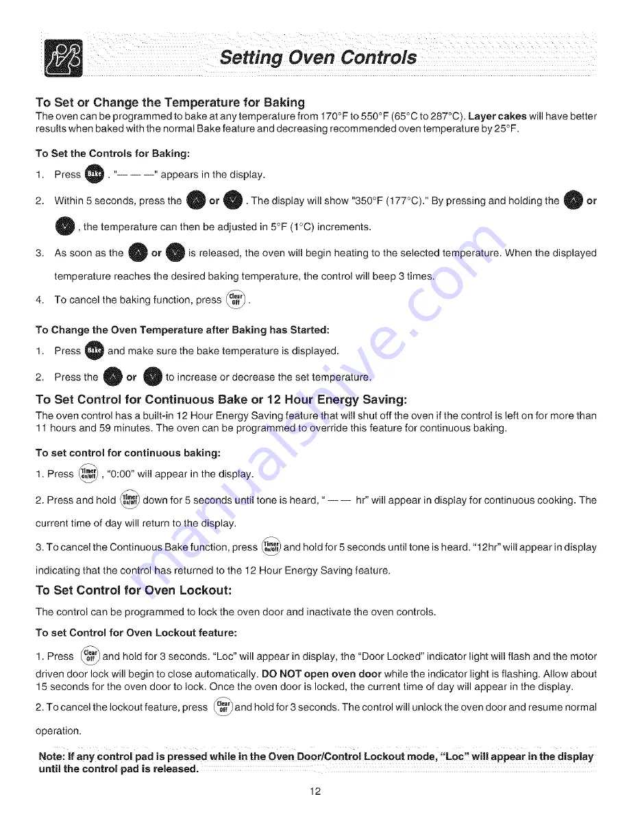 Frigidaire CFEF369ACA Use & Care Manual Download Page 12