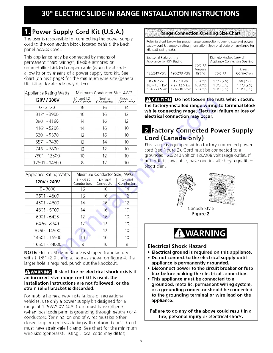 Frigidaire CFES3015LW3 Installation Instructions Manual Download Page 5