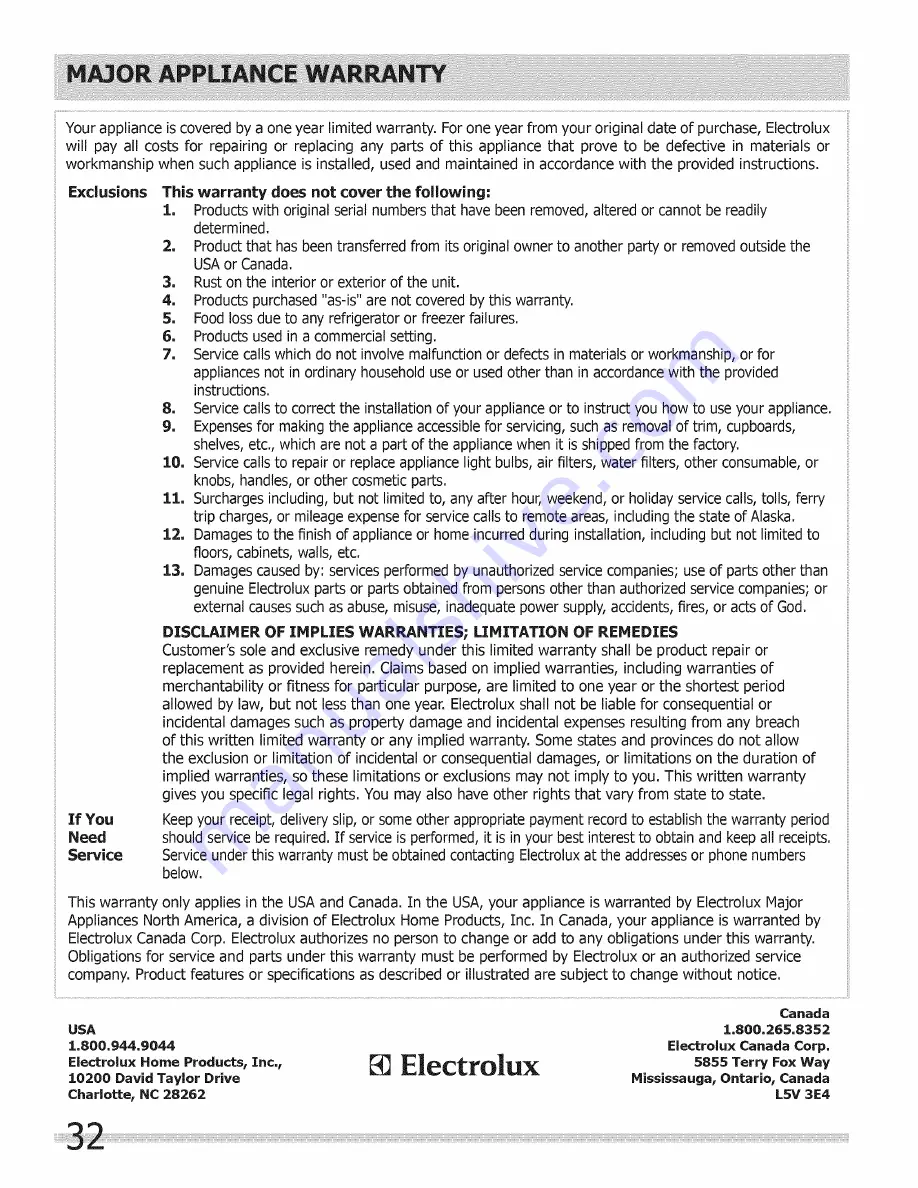 Frigidaire CFES3035LS1 Use & Care Manual Download Page 32