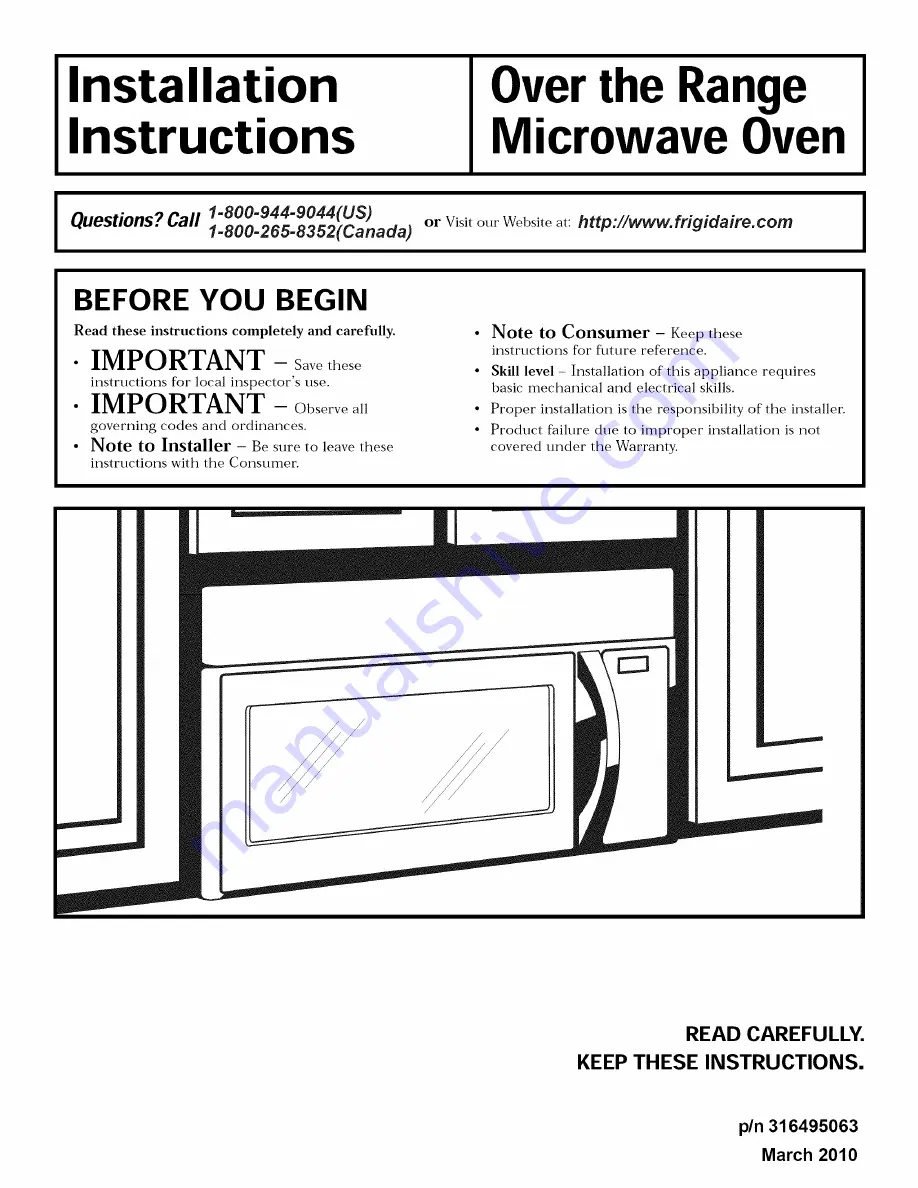 Frigidaire CFMV152CLBA Installation Instructions Manual Download Page 1