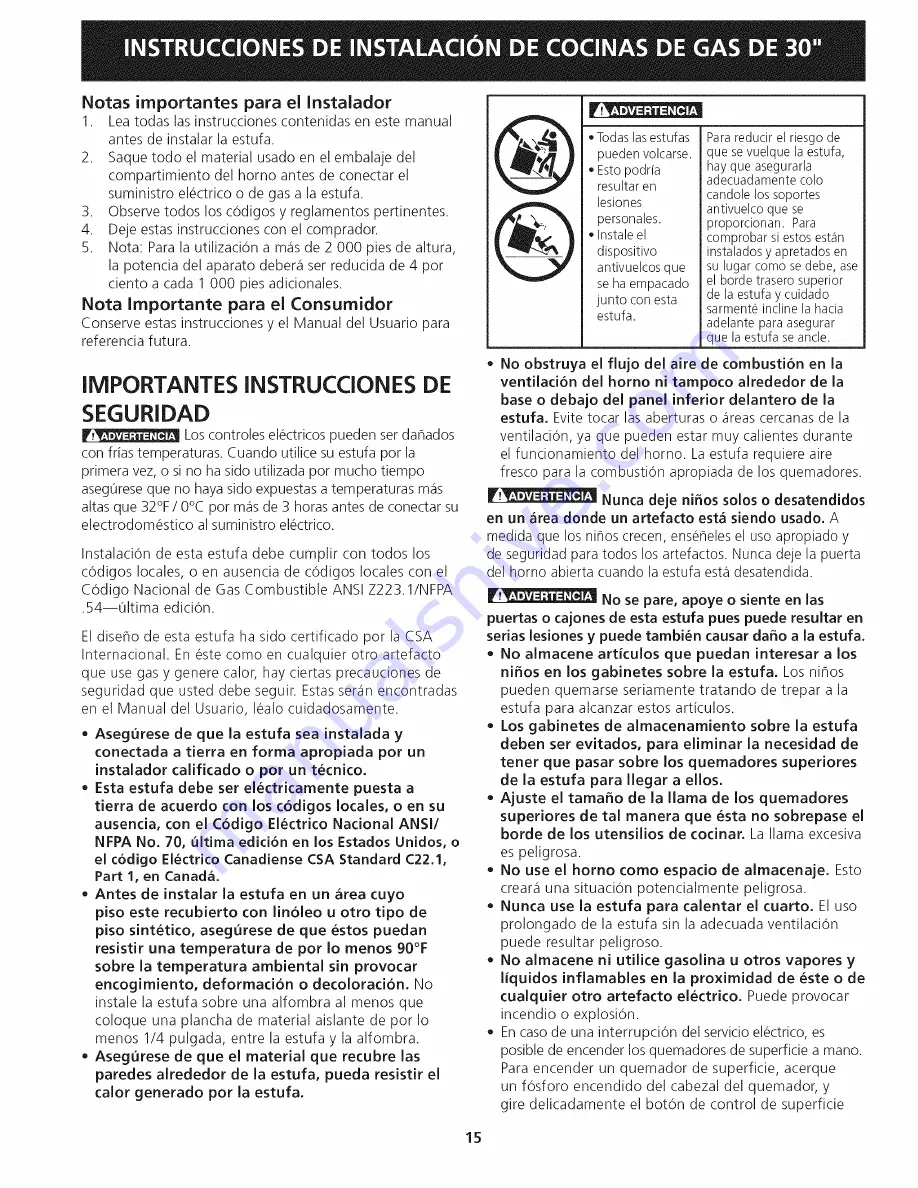 Frigidaire CPGS3085KF7 Installation Instructions Manual Download Page 15