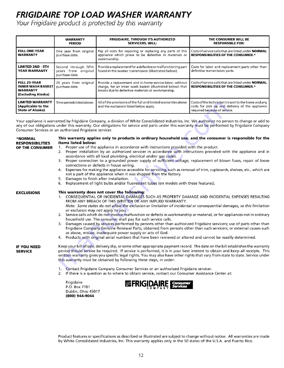 Frigidaire CRWS1879AS0 Manual Download Page 12