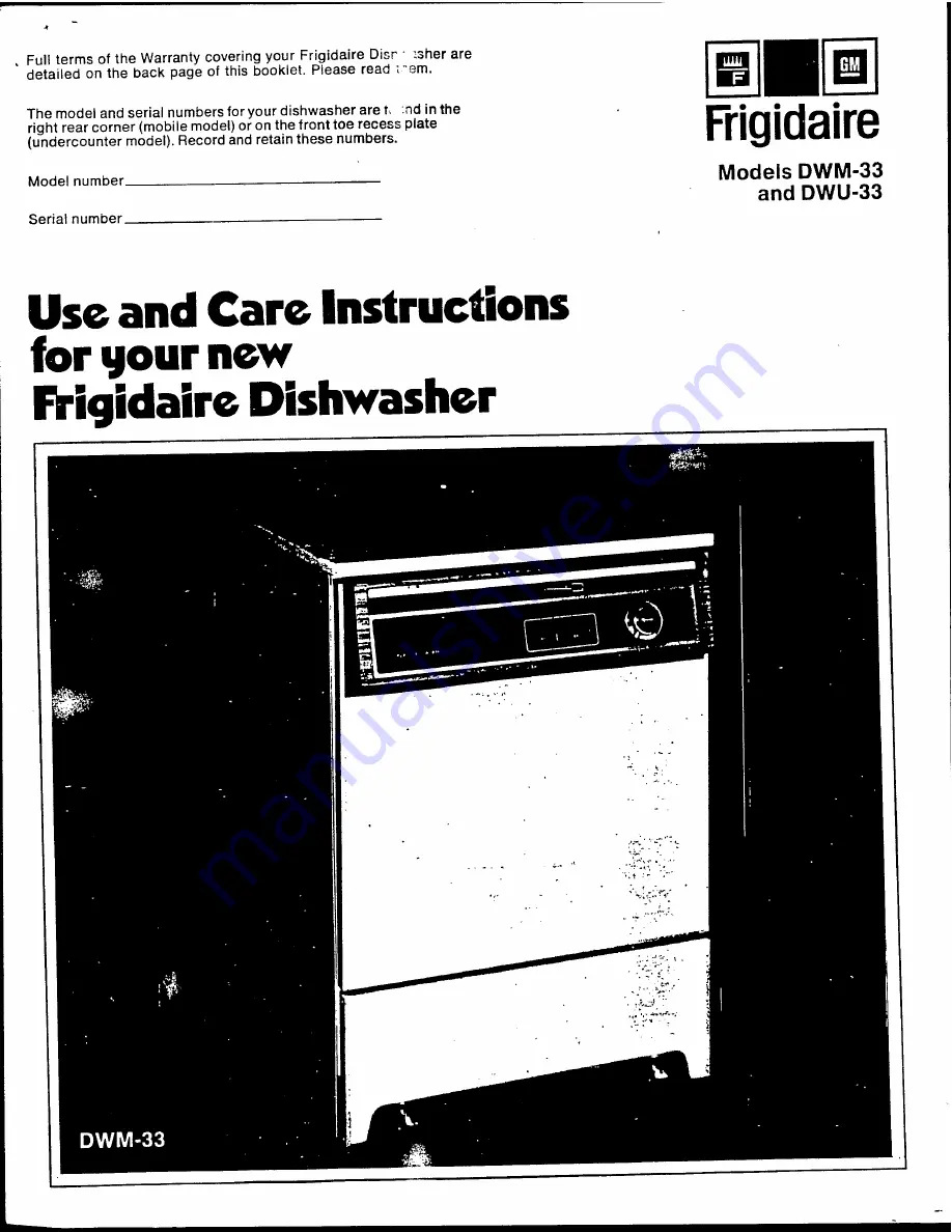 Frigidaire DWM-33 Скачать руководство пользователя страница 1