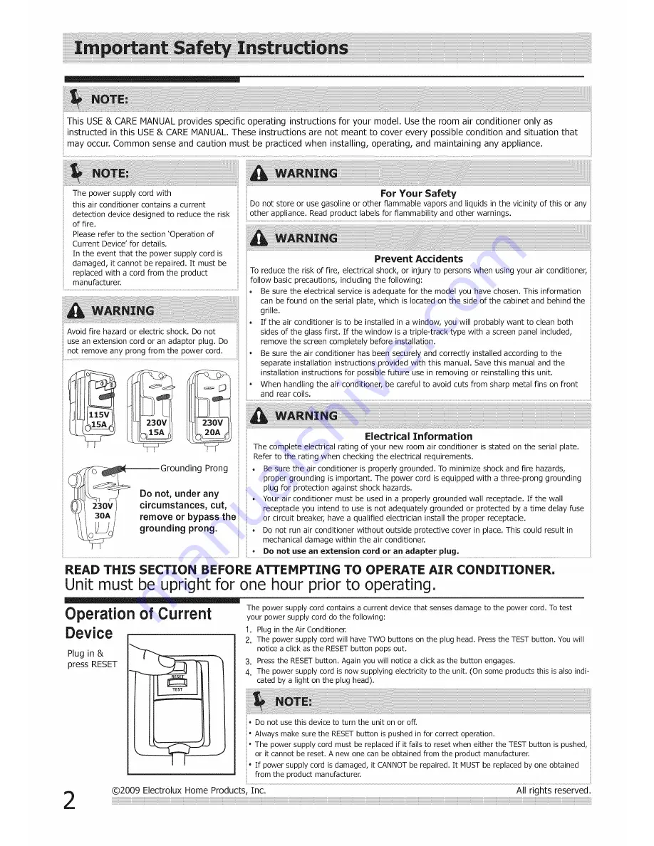 Frigidaire ELECTRONIC CONTROL AIR CONDITIONER Скачать руководство пользователя страница 2