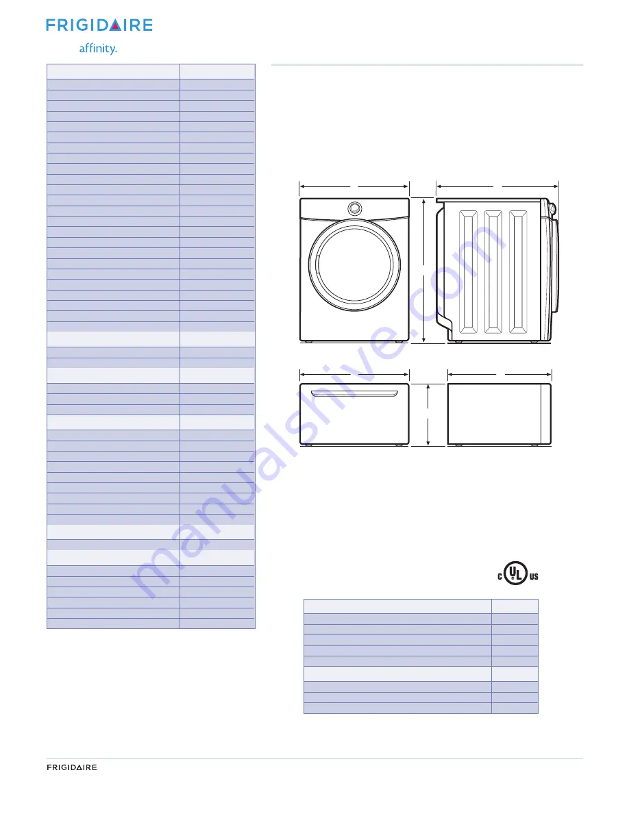 Frigidaire FAQE7072LA Product Specifications Download Page 2