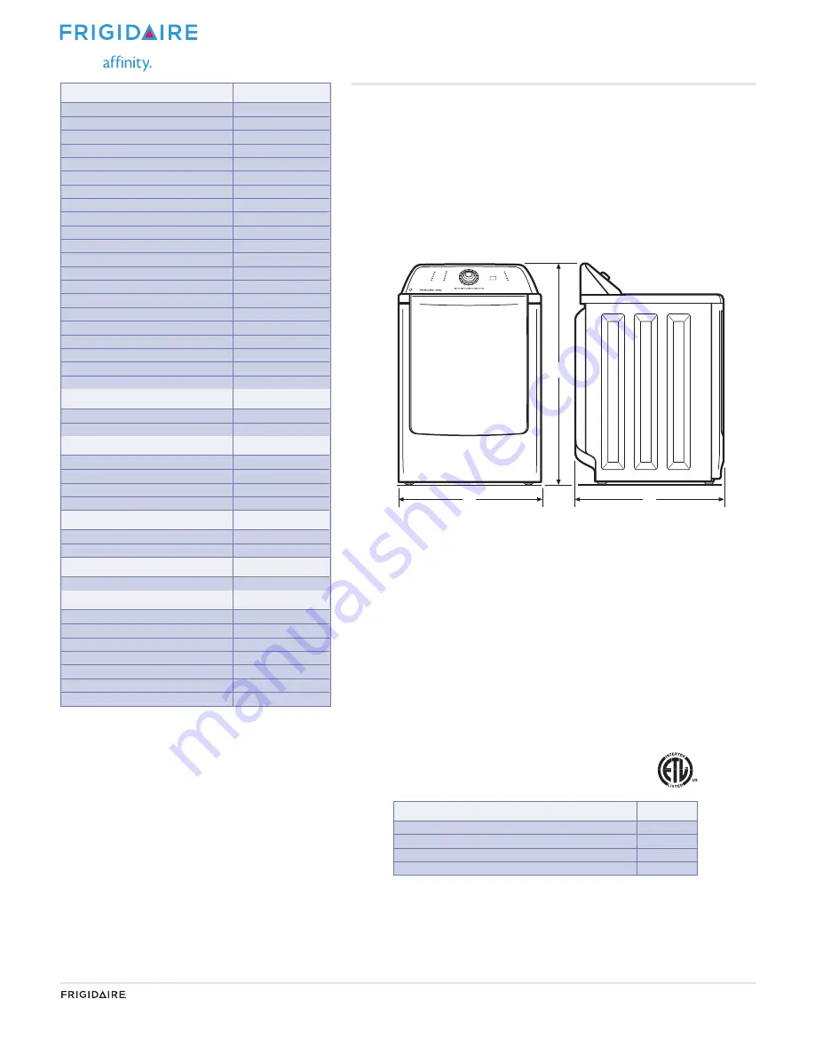 Frigidaire FARE1011MW Product Specifications Download Page 2