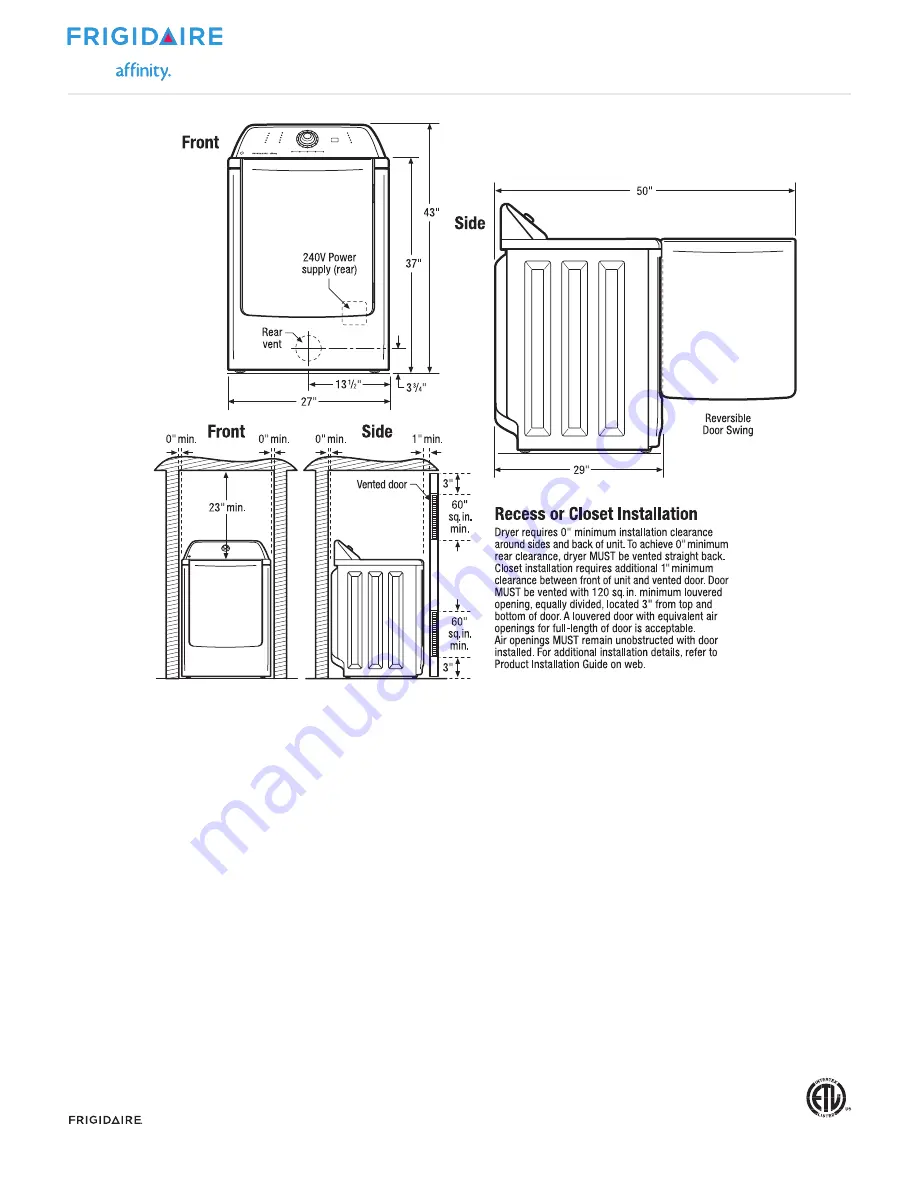 Frigidaire FARE1011MW Product Specifications Download Page 3