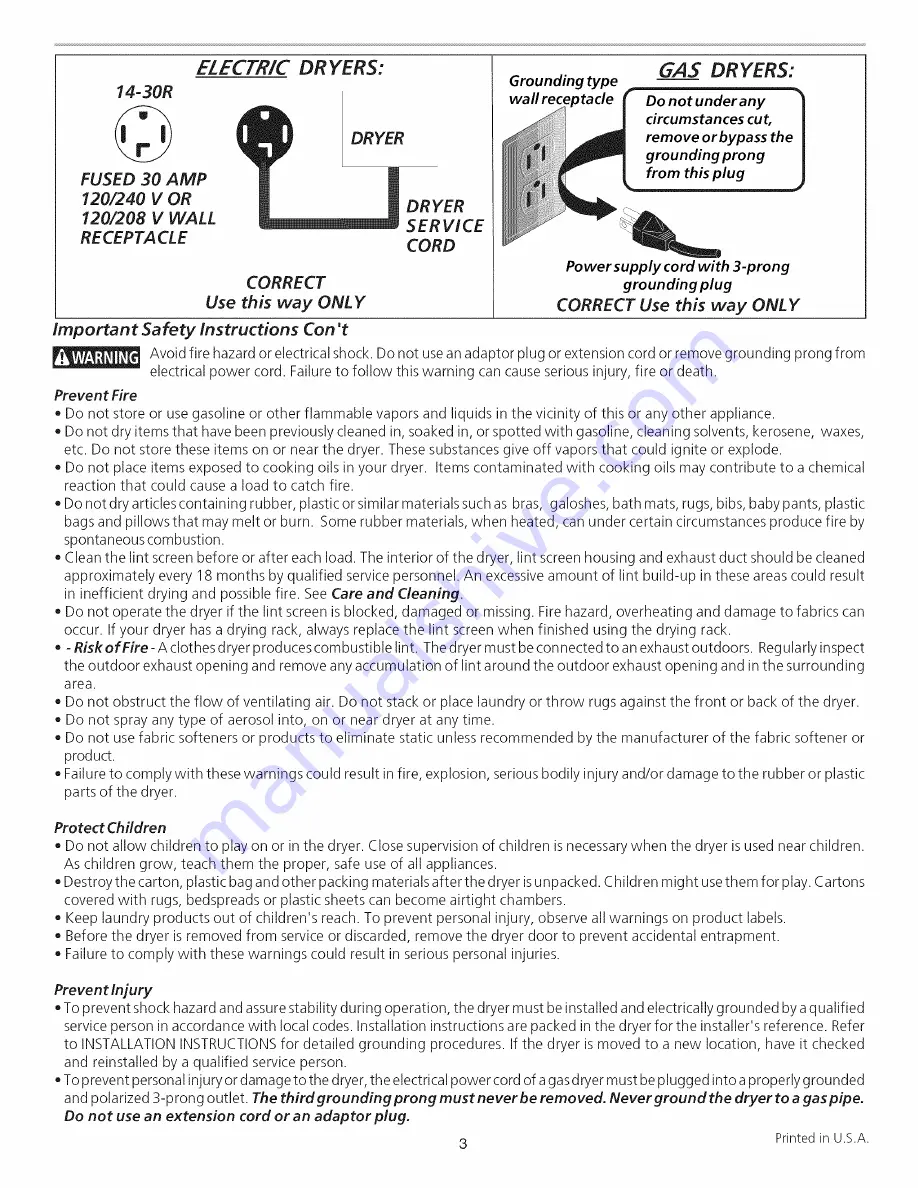 Frigidaire FCED2000LS0 Use And Care Manual Download Page 3