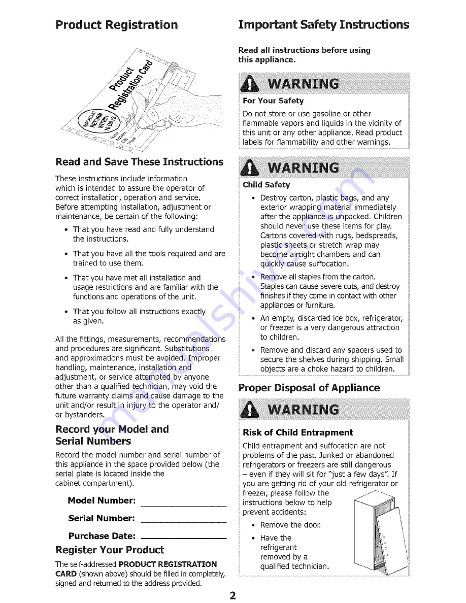 Frigidaire FCFS181LQBA Instructions Manual Download Page 2